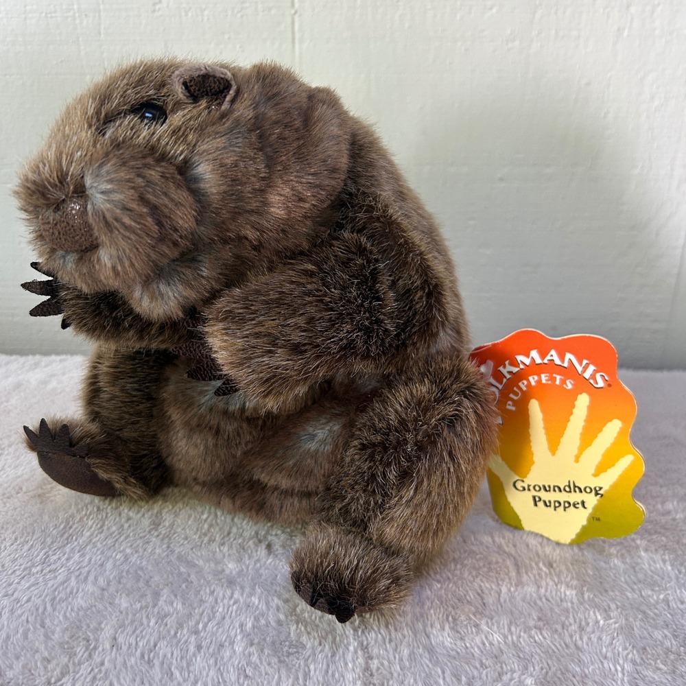 Folkmanis Groundhog Puppet Brown Plush Realistic Hand Puppet SWJ14-001FM NWT